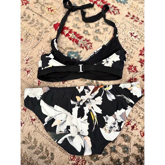 Athleta Women's Black White Floral Print Swim Bikini Top & Bottom Size Large - Picture 7 of 9